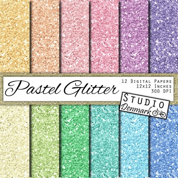 Pastel Glitter Digital Paper Pale Colors Chunky Glitter 12