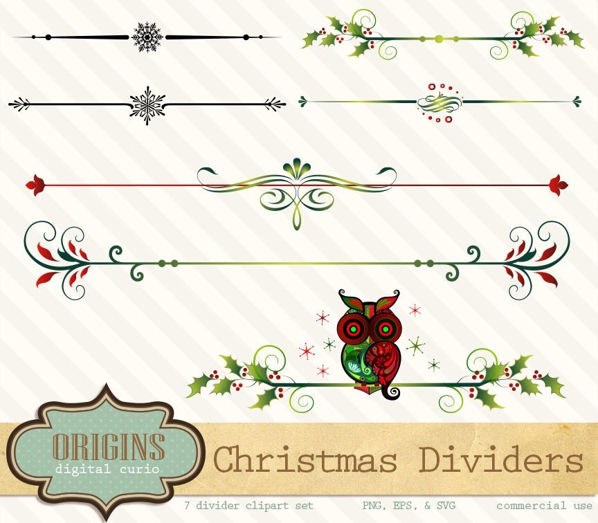 Christmas Holiday Page Dividers with owl PNG and Vector