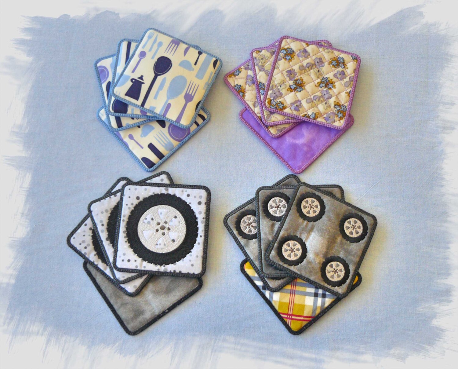 Reversible Coasters Set of 4 In The Hoop Machine Embroidery