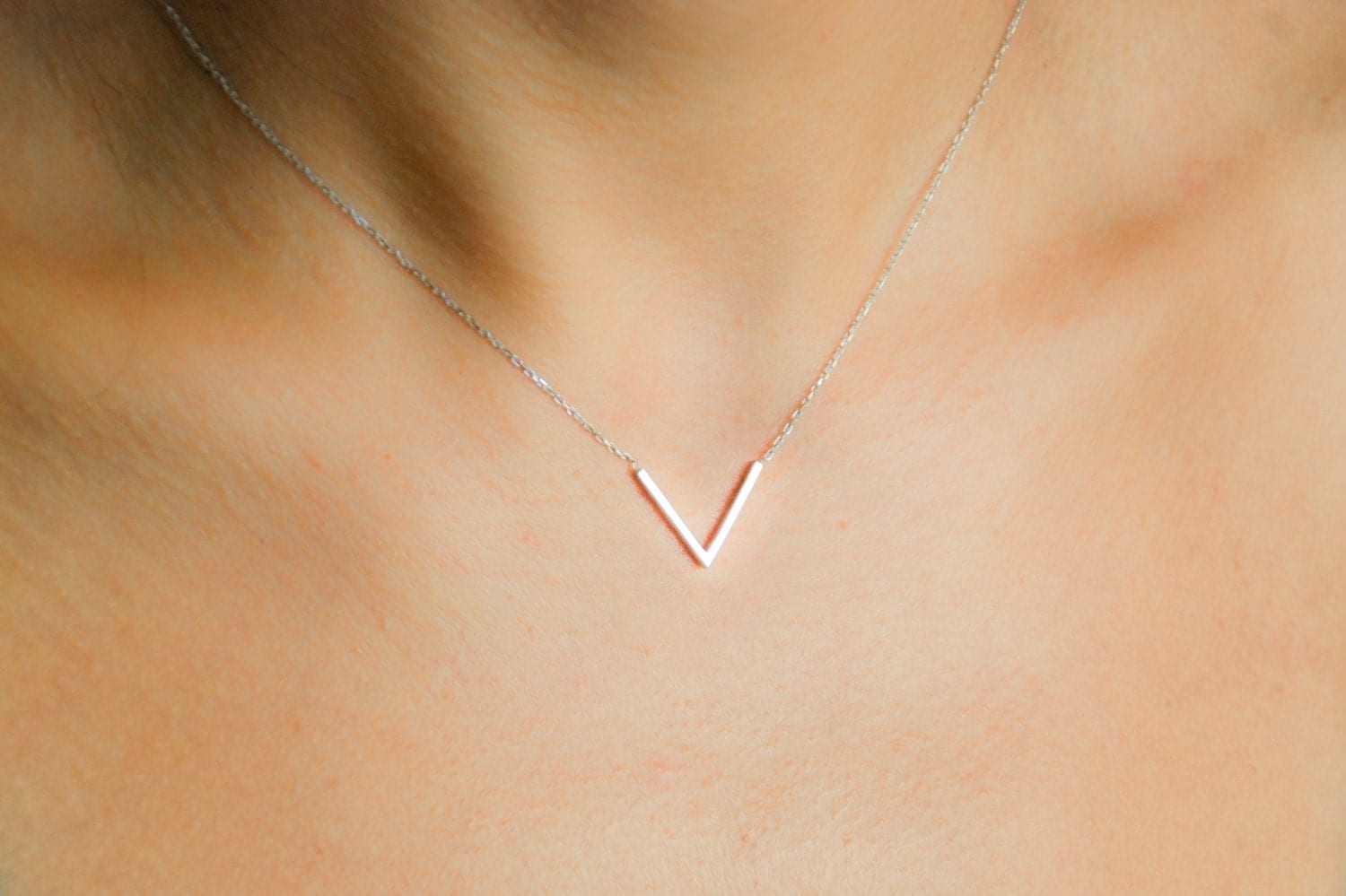 V Necklace Triangle Necklace Thin Necklace by eleajewelry