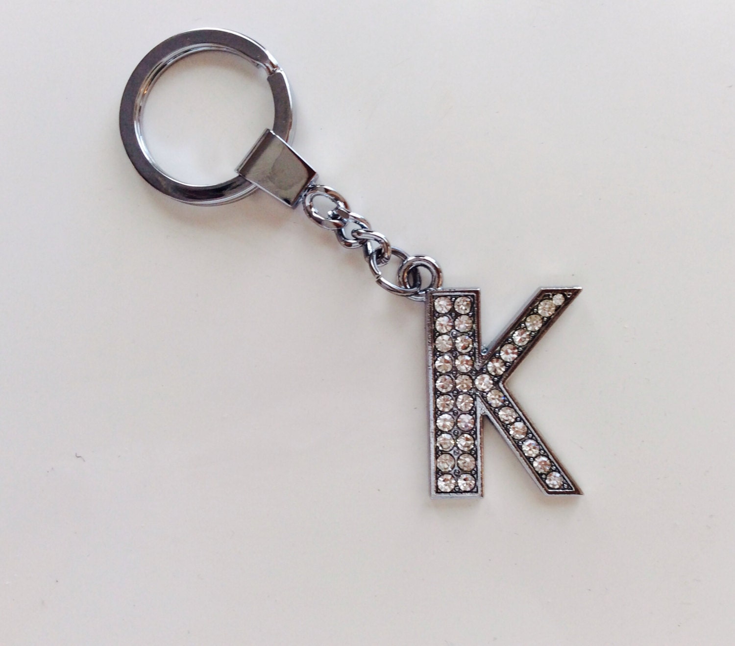 Initial Alphabet Letter K Keychain Keyring Bling Crystal