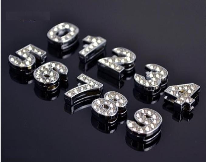 10pcs Rhinestone Numbers Slide Charm silver Bling crystal