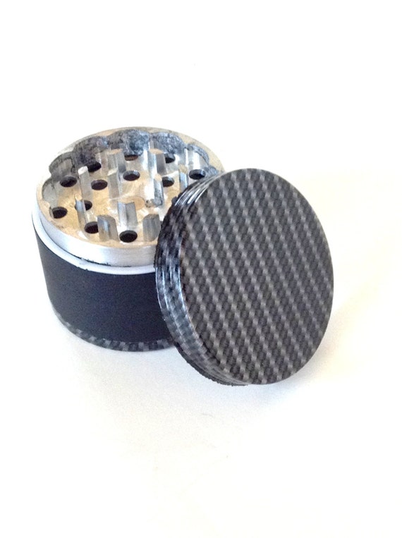 Herb Grinder with Black Paint Carbon Fiber weave Design metal