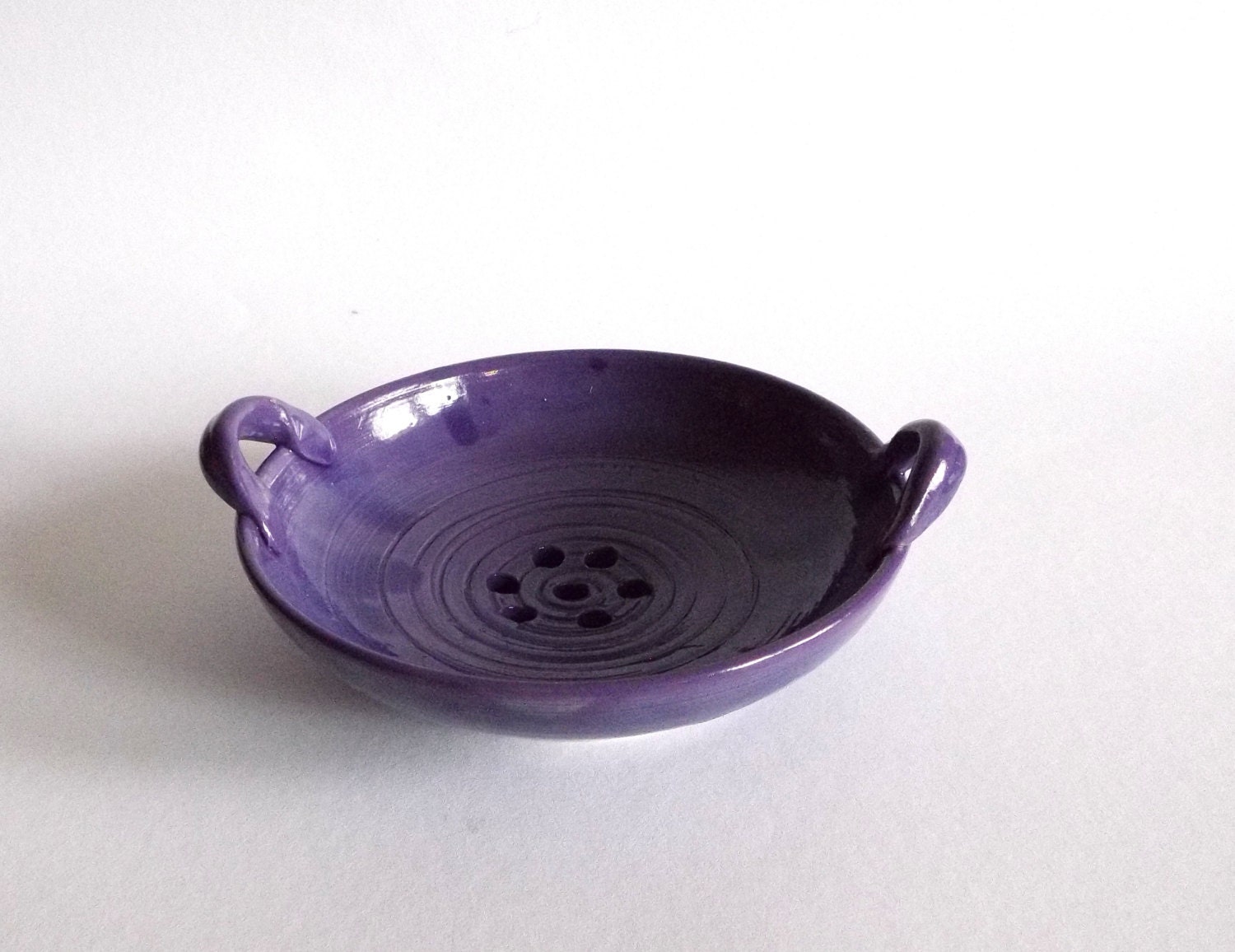 Hand Made Ceramic Self Draining Soap Dish in Purple with