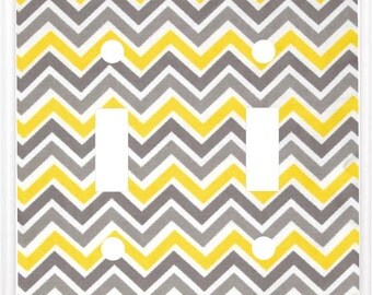 Chevron zig zag Design Yellow and Gray Light Switch Cover Plate or Outlet Home Decor Free Shipping to U.S.!!!