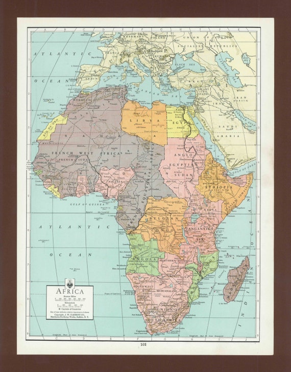 Vintage map Africa Antique Map 1938 by vintagemapshop1 on Etsy