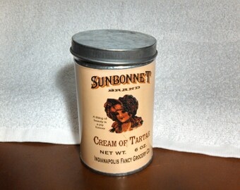 Vintage Tin Container, Reproduction Label Sunbonnet Cream of Tartar