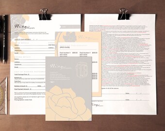 Floral wedding photography contract form and pricing guide- Instant download