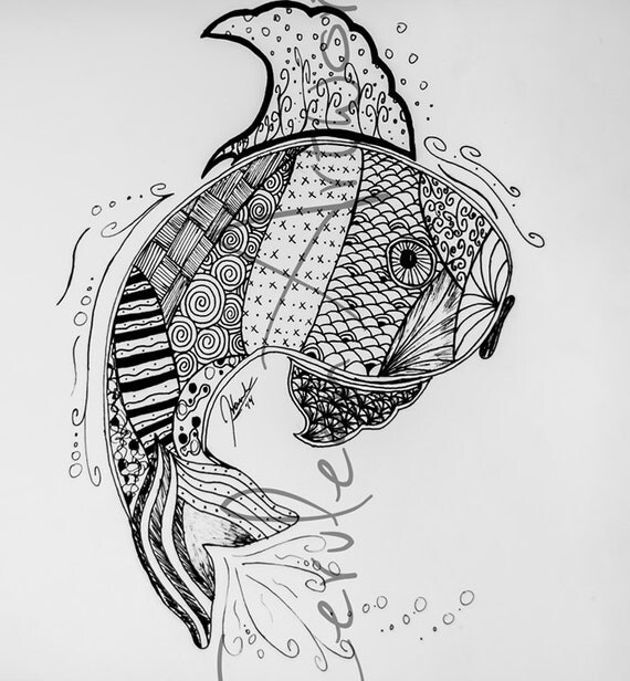 Items similar to Zentangle style Fish on Etsy