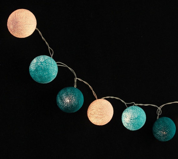 20 Teal Tone Cotton Ball String Lights for Bedroom Baby room