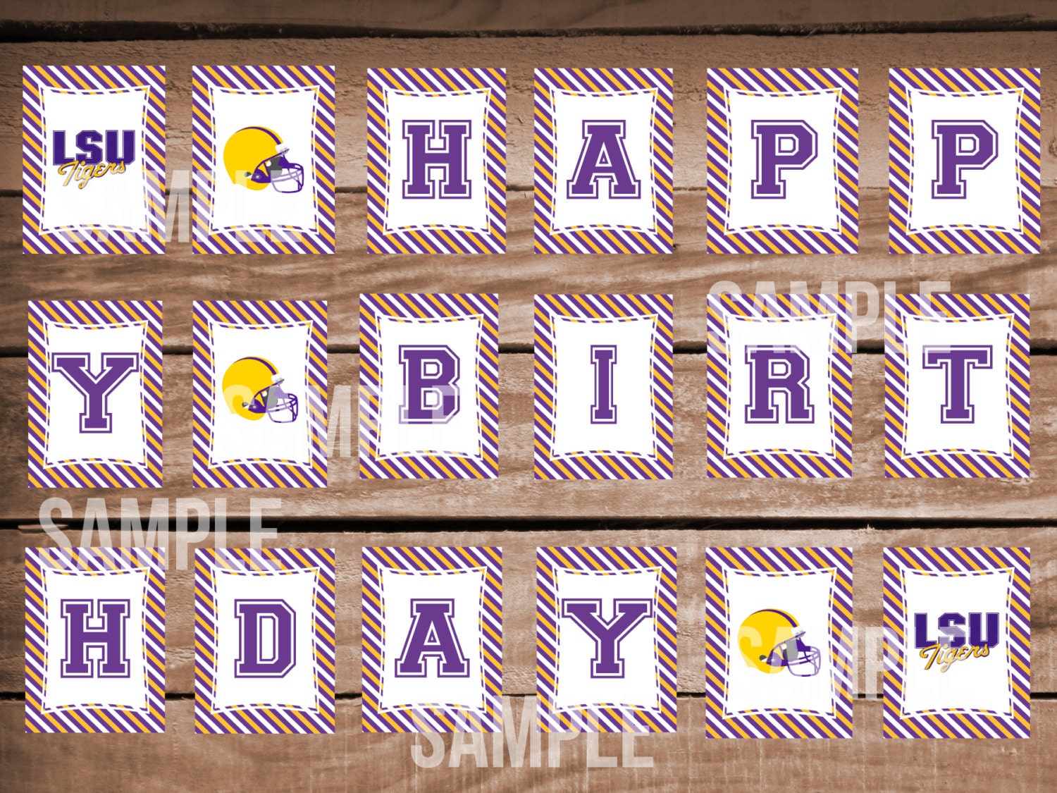 LSU Football Happy Birthday Banner with Purple and Gold