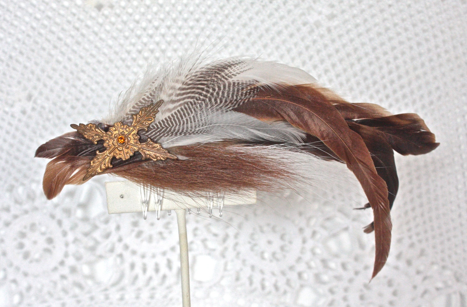 Feather Fascinator 20's Vintage Style Handcrafted Hair