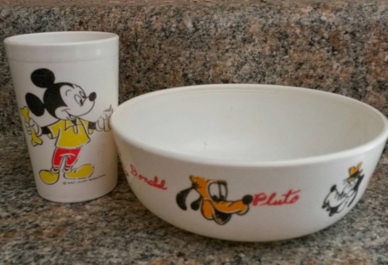 Vintage Disney Character Plastic Cup Bowl Set by Eagle made in