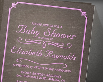 brown chalkboard baby shower invites