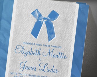 Blue Vintage Bow & Linen Wedding invites
