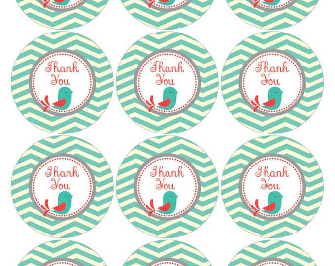 Thank You Favor Tags Bird Pink, ligh blue & grey. Chevron. Printable Favor Tags Baby Shower Birthday diy Thank You Tags INSTANT DOWNLOAD