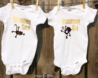 Monkey Twins Onesies®, Twin onesies®, Monkey See, Monkey Do