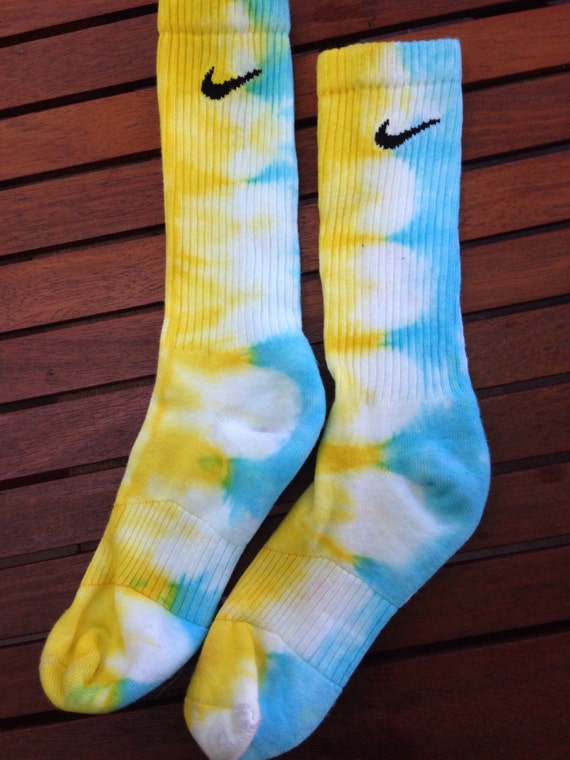 Tie-Dye Nike Socks Yellow and Blue Stripe by PacificBeadandBraid