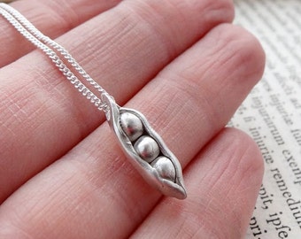 Handmade recycled fine silver peas in a pod necklace (4 peas)