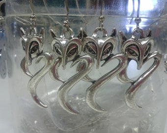 Silver Dangle Fox Earrings, Fox, Earrings