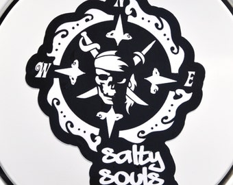 Salty Souls Pirate Skull & Compass Die Cut Sticker Decal Surf Fishing Salt Life
