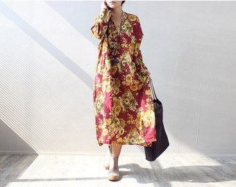 Womens plus size shirt dress,floral print dress,long maxi dress,loose ...