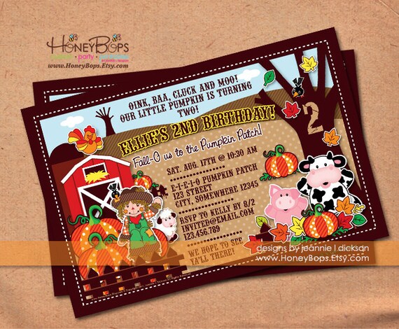 Fall Pumpkin Farm Invitation Birthday or Baby Shower Custom Invite - uPrint Digital JPG Il_570xn