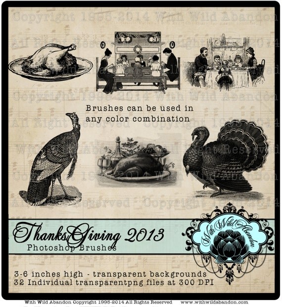 Thanksgiving Brushes and Clipart Turkey Graphics