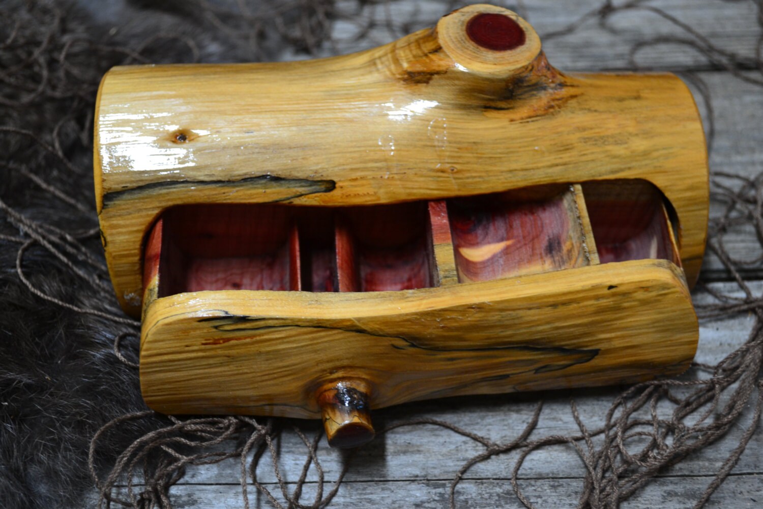 Extra Small Cedar Log Jewelry Box with Hidden by CreationCarvings