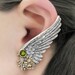 Shining Fate - Whisperling Series - Olivine Crystal Silver and Oxidized Brass Clip Wing Earrings