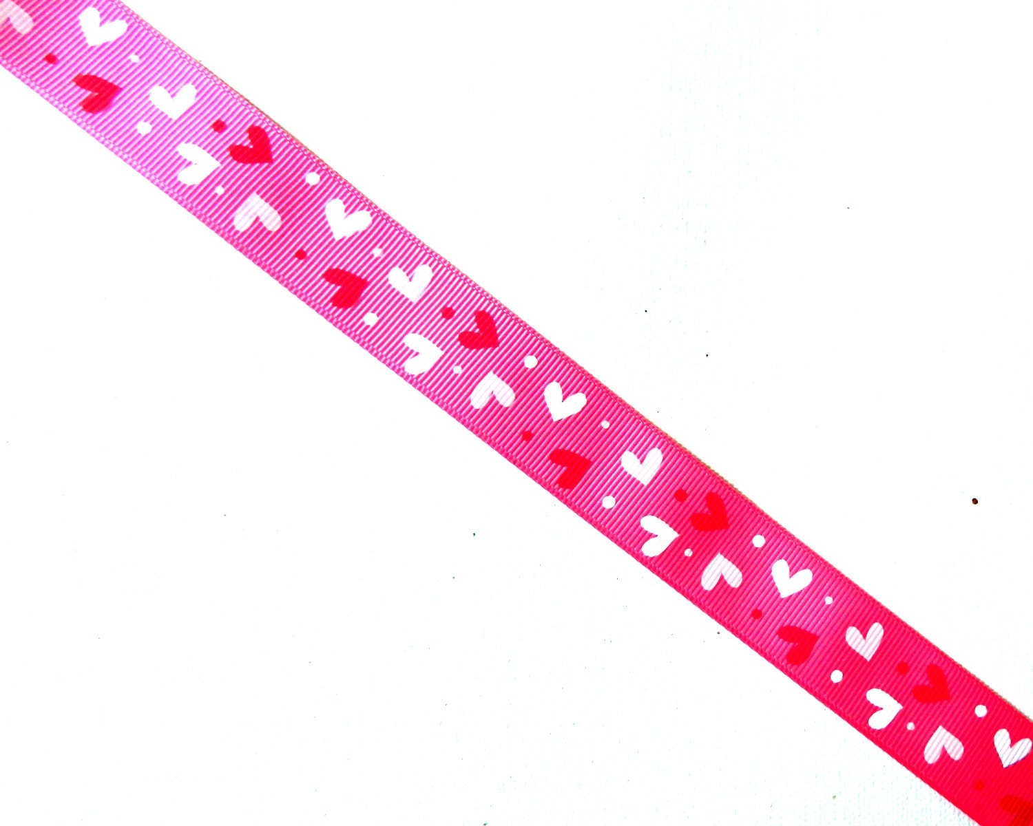 Pink Hearts Ribbon 7/8 inch: Hot pink printed grosgrain ribbon