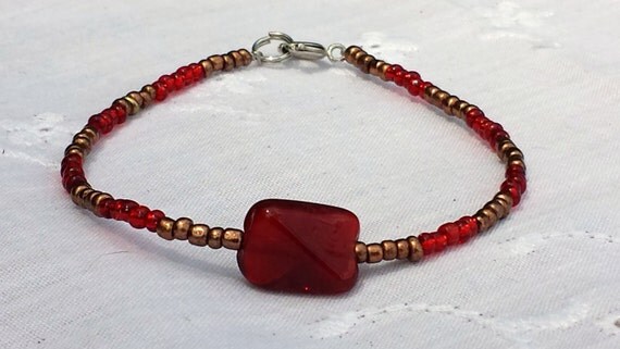 Items similar to Red Bracelet, Bead Bracelet on Etsy