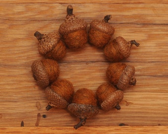 Orange Wool Felted Acorns OR Acorn Ornaments, Needle Felted