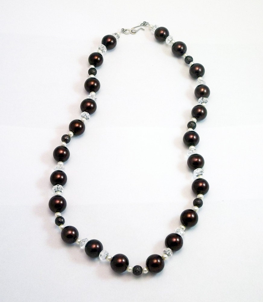 Chocolate Pearl Necklace with Ivory and Clear Accents