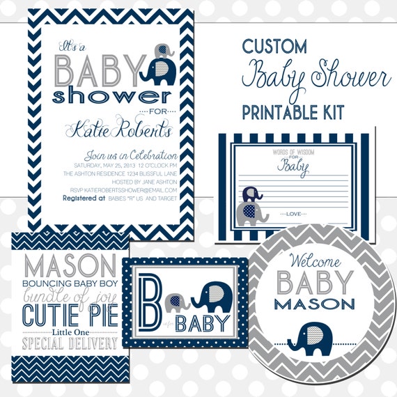 Elephant Baby Shower Printable Kit Custom