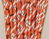 Halloween Paper Straws, Orange Ghost & Bats Halloween Party Paper Straws, Spooky, Trick or Treat , Halloween Party Favor, Mason Jar Straw Il_170x135