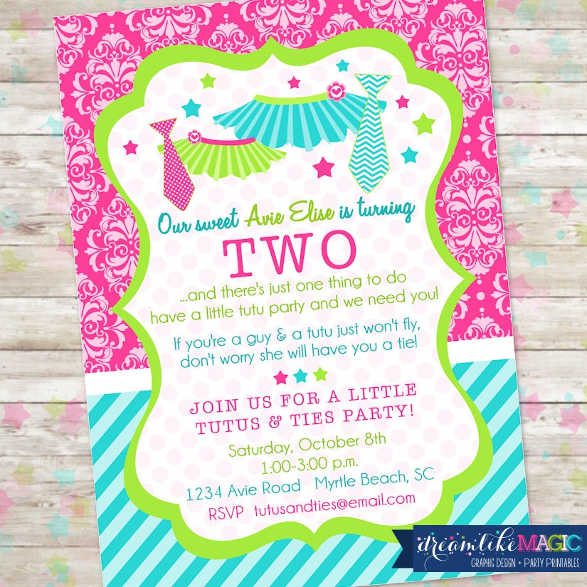 Tutu And Tie Party Invitations 1