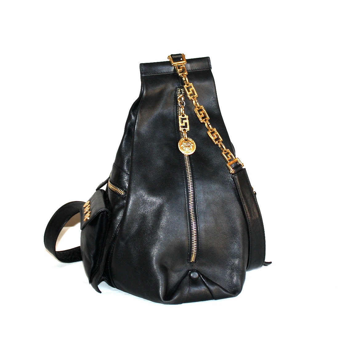 GIANNI VERSACE COUTURE Vintage Backpack Tote Black Leather