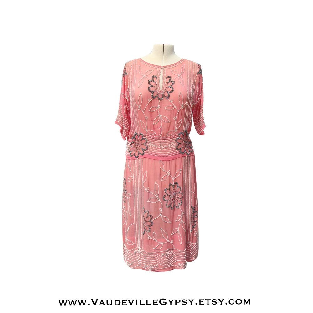 French 1920s Tea Dress Rare Pink colour with by 21stCenturyVamp