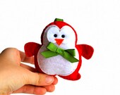 Felt Penguin Ornament, Felt Toy , Plush Toy, Red Felt Penguin A483 Il_170x135