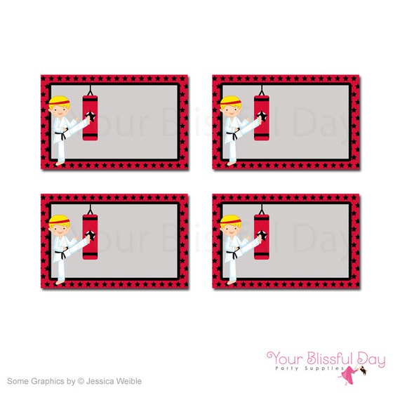 PRINTABLE Boy Karate Party Label Tents (Character of your choice) #543 Il_570xn