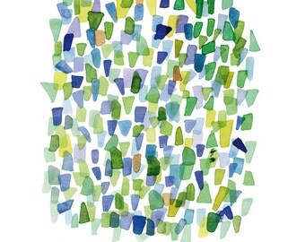 original painting, Sea glass art, original watercolor painting green, abstract little painting 9 x 12"