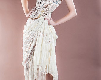 Steampunk corset Map print classic for wedding dress / prom custom Made to measure
