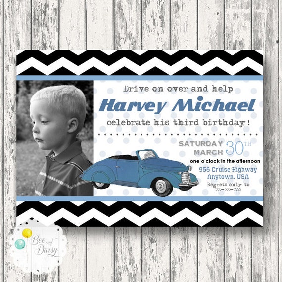 Vintage Blue Car Printable Invitation for Birthday Party or Baby Shower - Boys DIY Invite by BeeAndDaisy Il_570xn