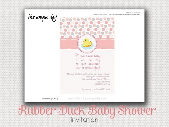 Rubber Duck Baby Shower Invitation Card (Digital Print Your Own) - (girl/boy/gender neutral) Custom Personalized// RD-01 Il_570xn