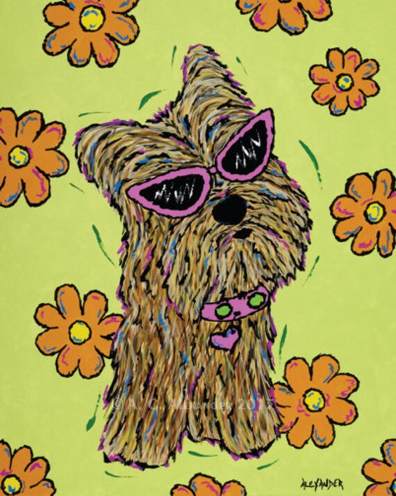 Hip Little Diva Yorkie Whimsical Dog Art Print