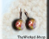 Vintage Style Foral Pink and Purple Earrings - Glass Earrings - Antique Copper Vintage Style Earrings  - Original  Art - Womens Accessories