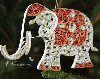 Paper Quilling Elephant Ornament , White and Gold Elephant Ornament in a gift box, Christmas, Indian Wedding gift, Teachers Appreciation