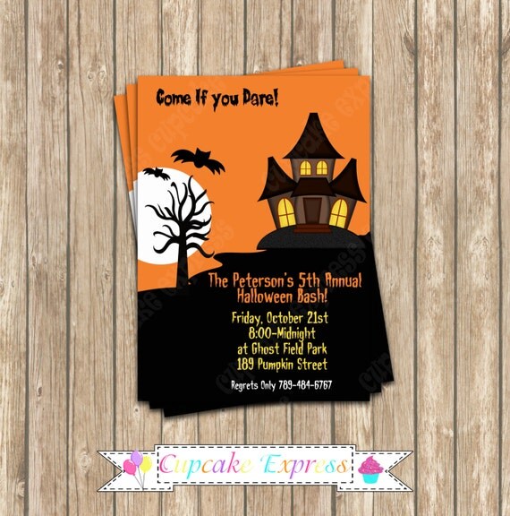 DIY Halloween Party PRINTABLE Invitation 5x7 Orange black Spooky House Il_570xn