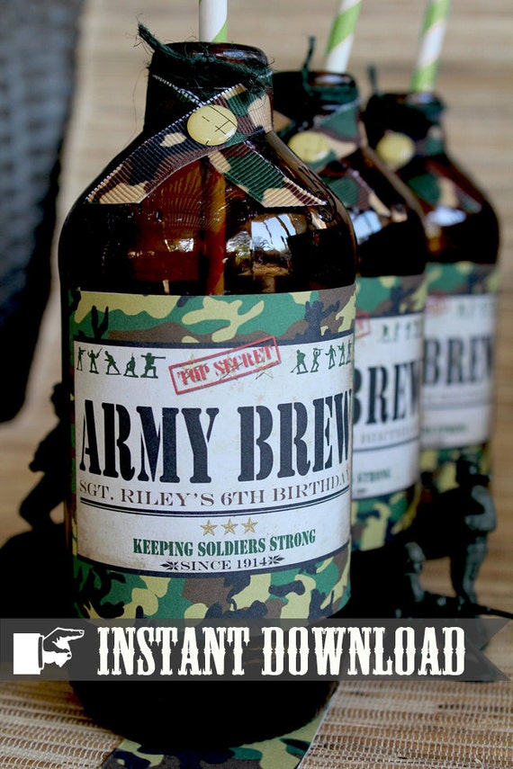 Army Men Drink Bottle Labels - INSTANT DOWNLOAD - Editable & Printable Birthday Party Decorations by Sassaby Il_570xn